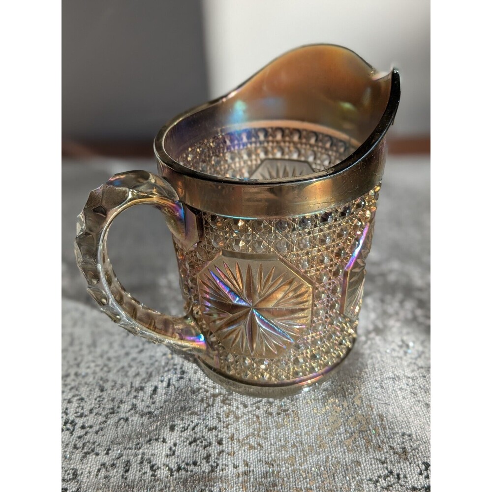 Imperial Glass Ohio Vtg Pitcher Amelia Smoke Carnival Glass 5.5" MCM Iridescent